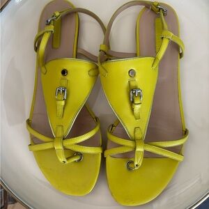 Longchamp Vibrant Yellow Leather Sandals